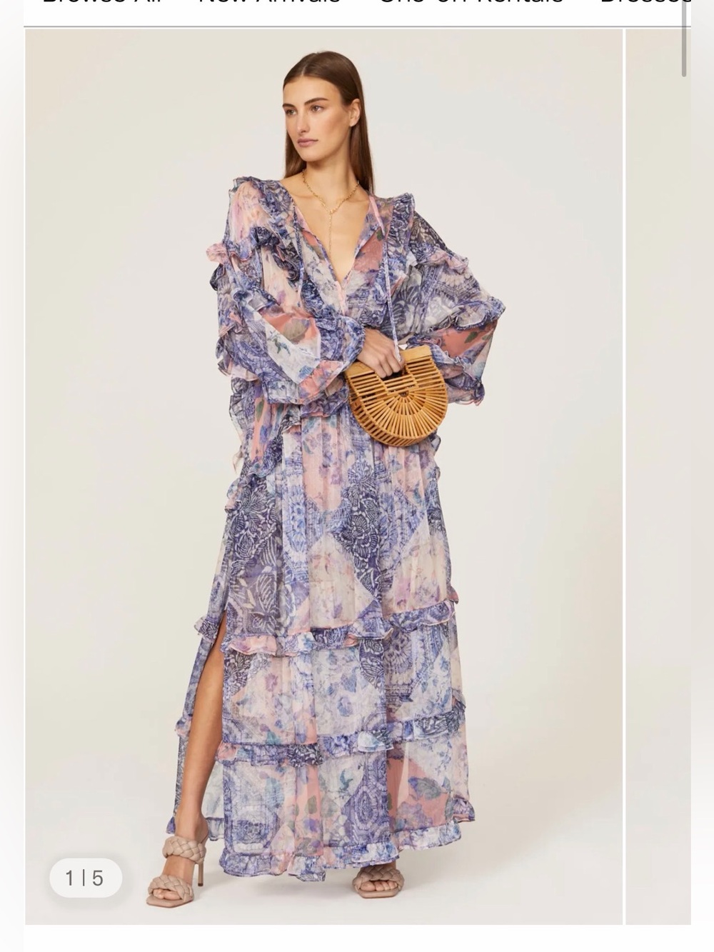 Misa Los Angeles Floral Ruffled Maxi Dress in Lavender and Blush